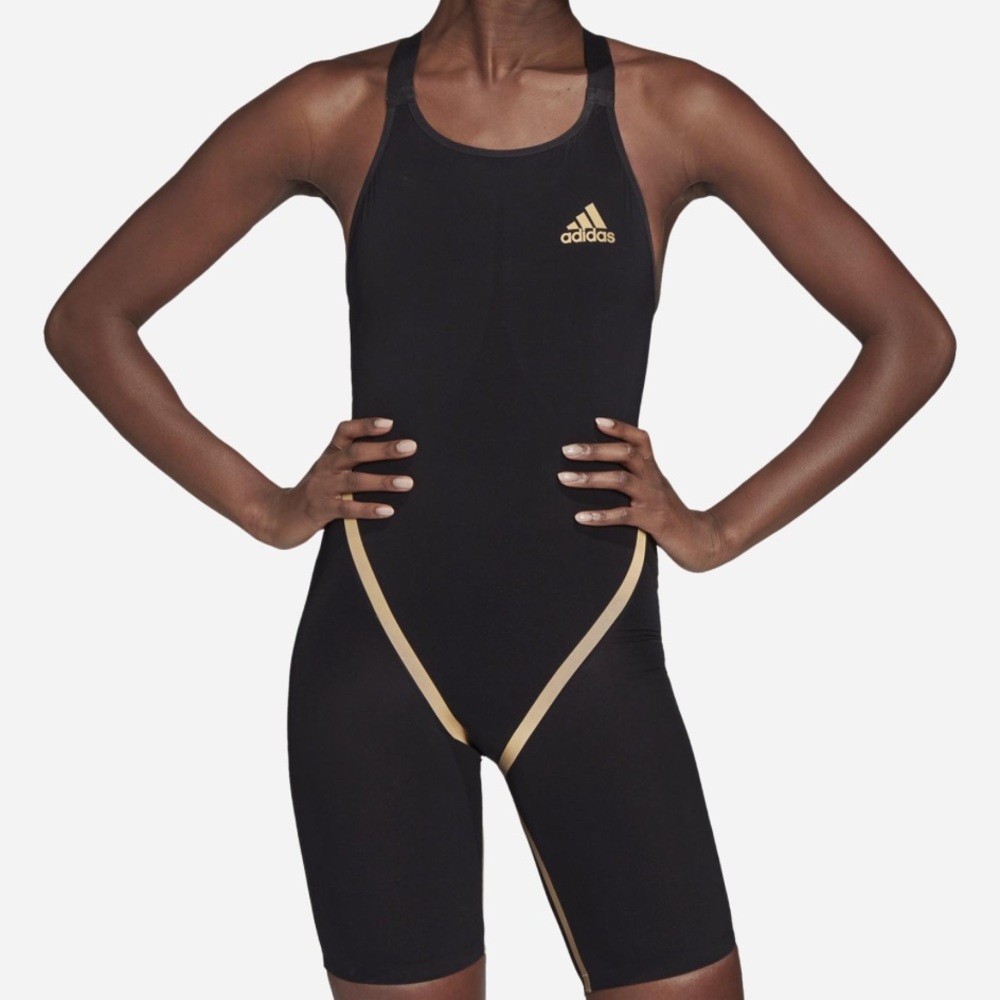 Adidas Black and Gold Performance One Piece Swimsuit